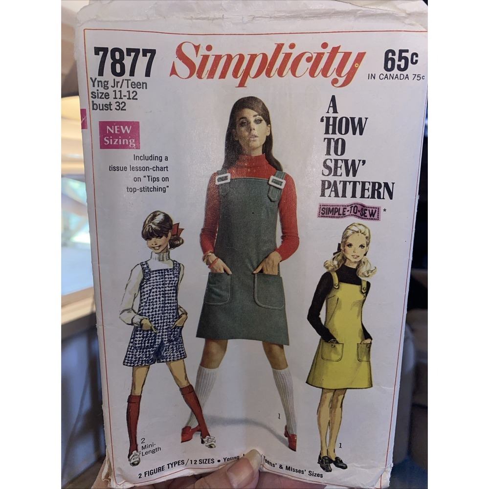 Vintage 60s Simplicity 7877 Jumper Romper Sewing Pattern Size Jr 11/12 Bust 32